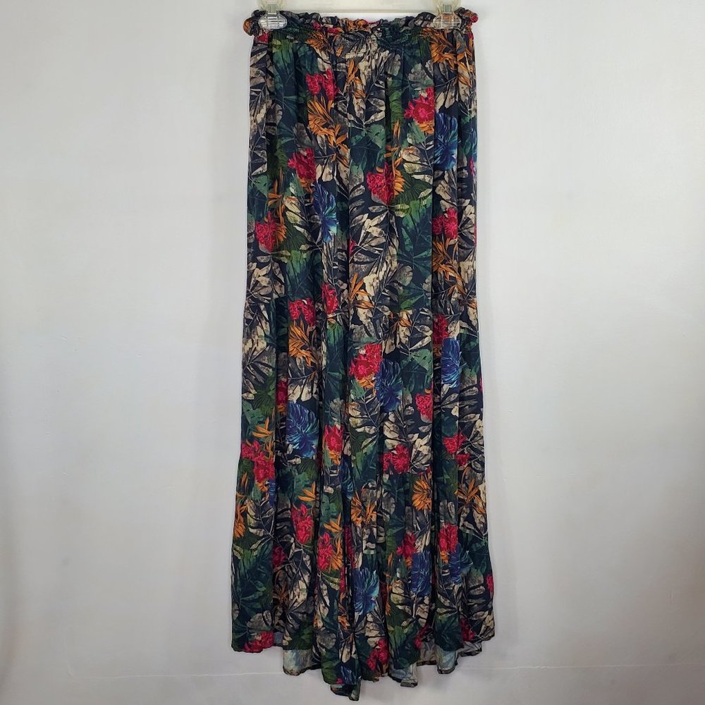 JOHNNY WAS Black Floral Wide Leg Pants L EUC
